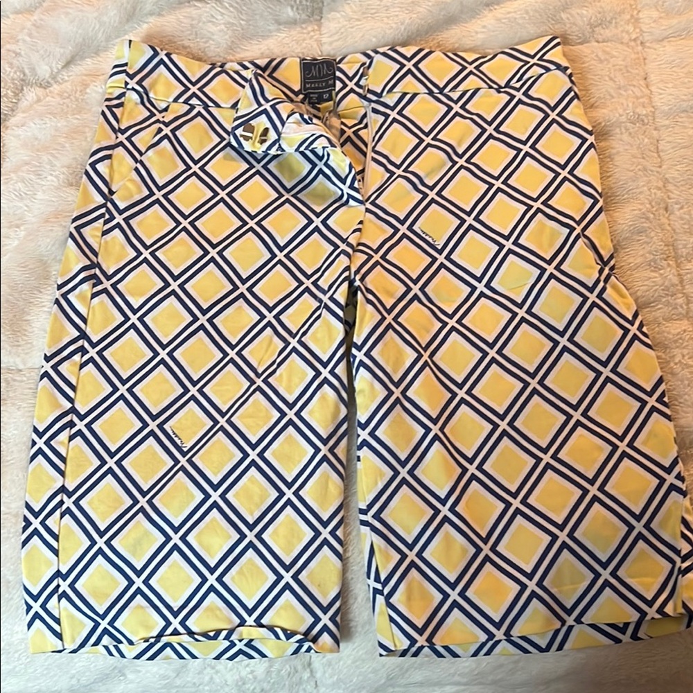 Melly M Yellow and Blue Diamond Pattern Shorts
